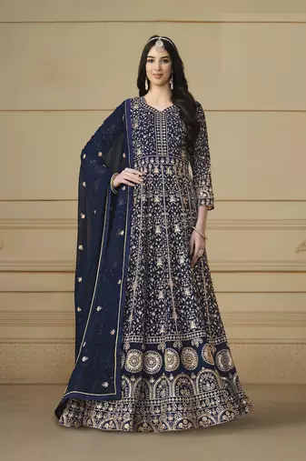 NAVY BLUE GEORGETTE EMBROIDERED ANARKALI SALWAR KAMEEZ