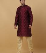 Maroon jacquard printed kurta for men