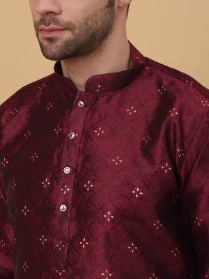Maroon jacquard printed kurta for men 2