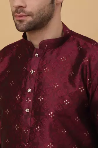 Maroon jacquard printed kurta for men