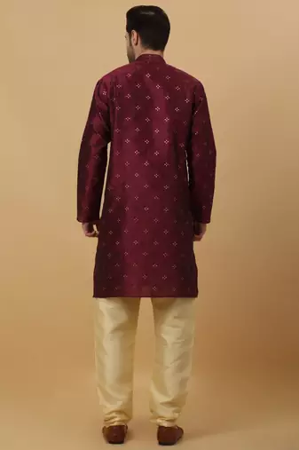 Maroon jacquard printed kurta for men