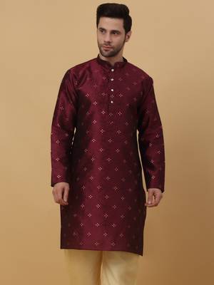 Maroon jacquard printed kurta for men 4