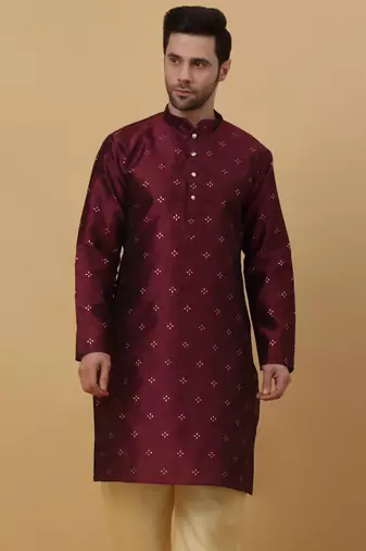 Maroon jacquard printed kurta for men