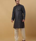 Men's Cotton Silk Sequenced Grey Kurta