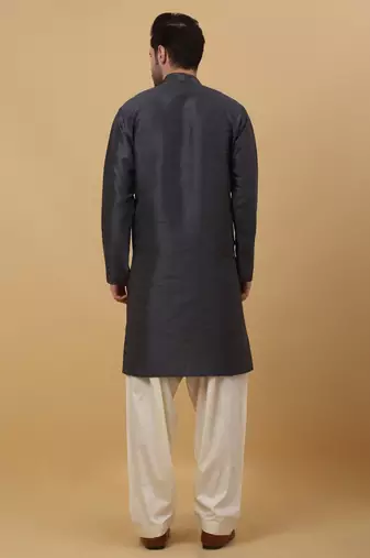 Men's Cotton Silk Sequenced Grey Kurta