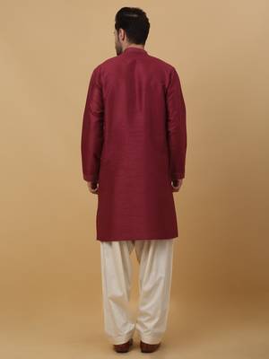 Men's Cotton Silk Sequenced Wine Kurta 3