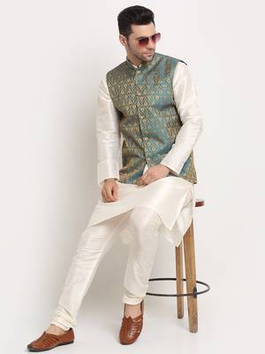 blue silk blend zari work nehru jacket 4