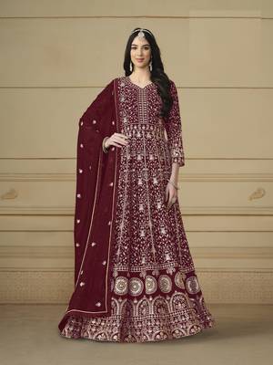 MAROON GEORGETTE EMBROIDERED ANARKALI SALWAR KAMEEZ 2