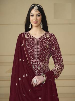 MAROON GEORGETTE EMBROIDERED ANARKALI SALWAR KAMEEZ 3