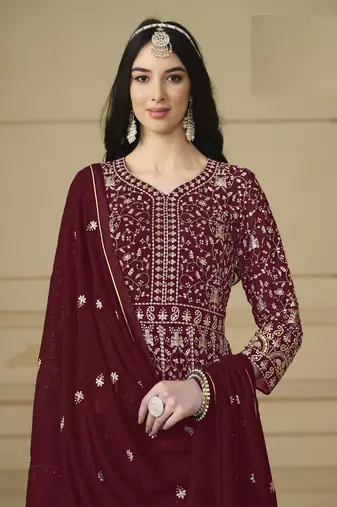MAROON GEORGETTE EMBROIDERED ANARKALI SALWAR KAMEEZ