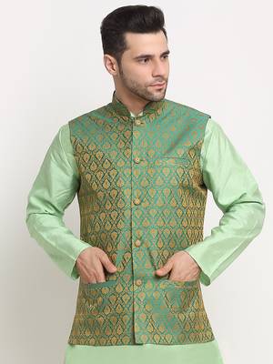 Men's Jacquard Woven Design Green Jacket Only 1