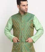 Men's Jacquard Woven Design Green Jacket Only
