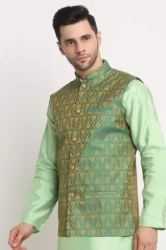 Men's Jacquard Woven Design Green Jacket Only