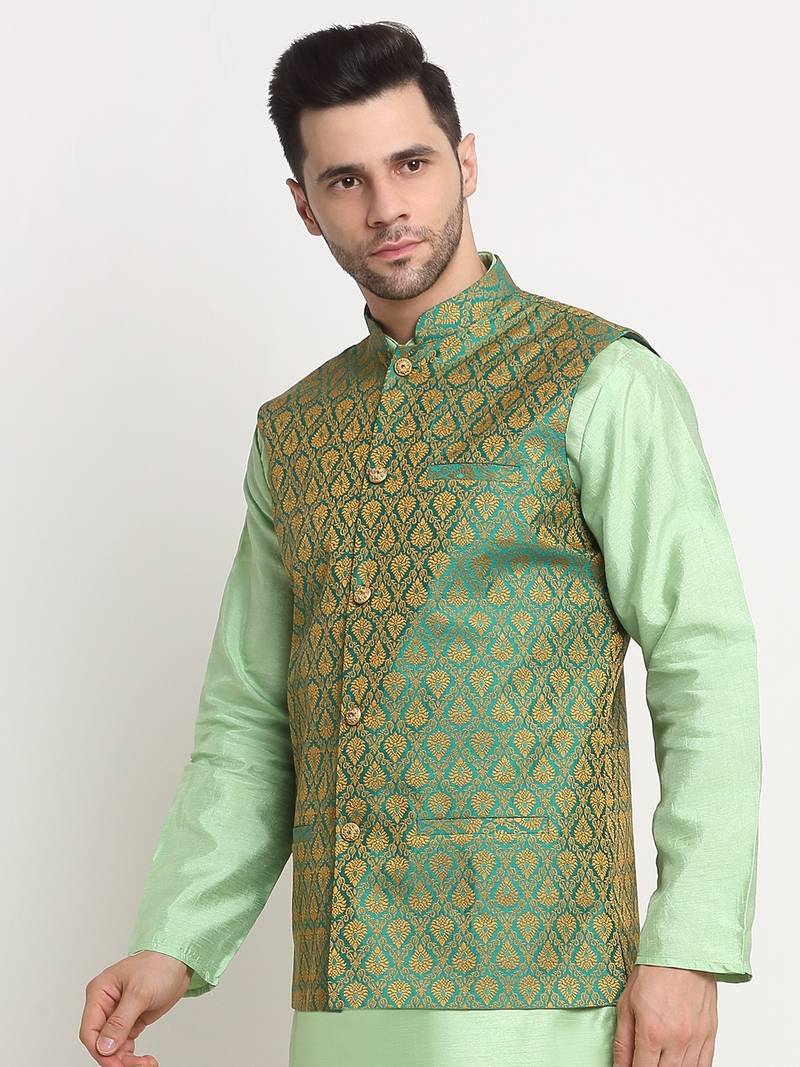 Men's Jacquard Woven Design Green Jacket Only