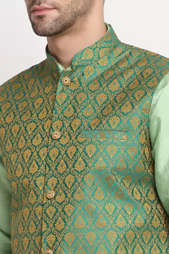 Men's Jacquard Woven Design Green Jacket Only