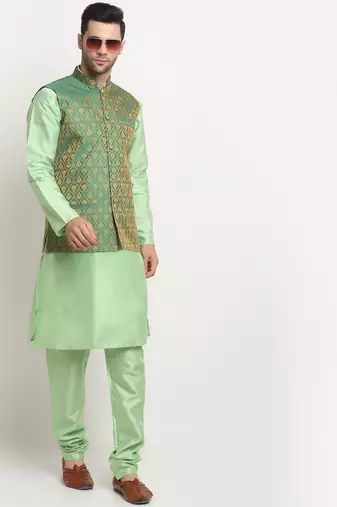 Men's Jacquard Woven Design Green Jacket Only