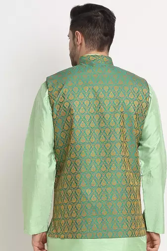 Men's Jacquard Woven Design Green Jacket Only