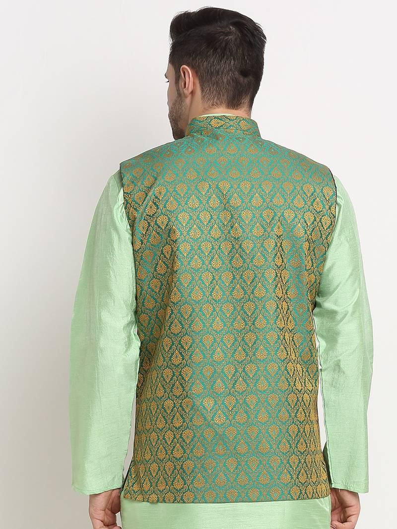 Men's Jacquard Woven Design Green Jacket Only