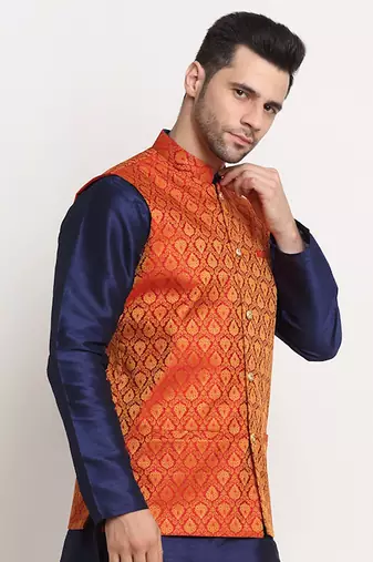 Men's Jacquard Woven Design Red Jacket Only