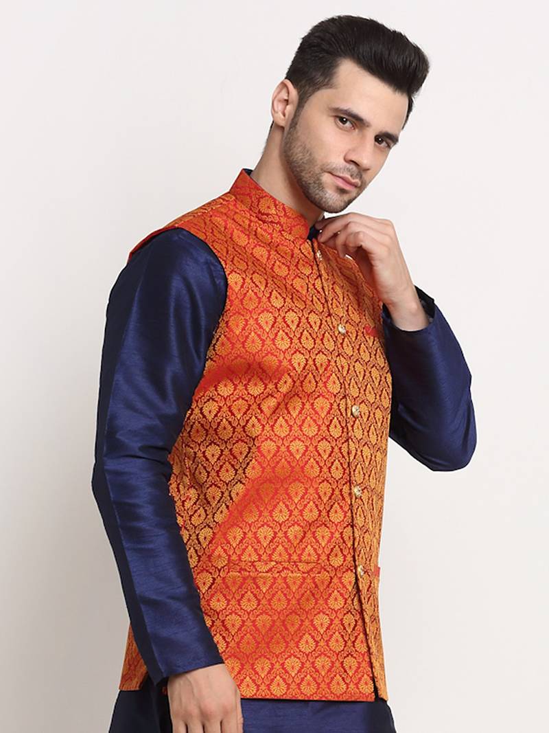 Men's Jacquard Woven Design Red Jacket Only