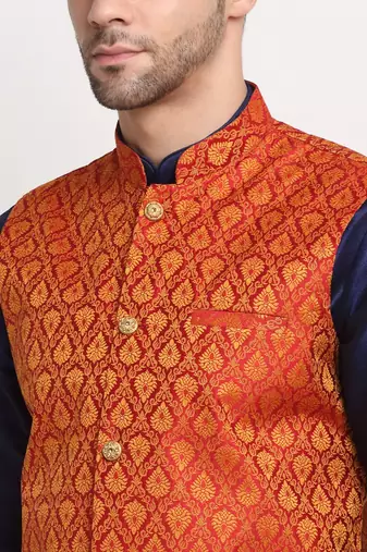 Men's Jacquard Woven Design Red Jacket Only