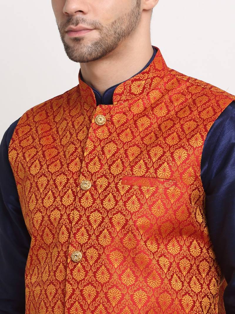 Men's Jacquard Woven Design Red Jacket Only