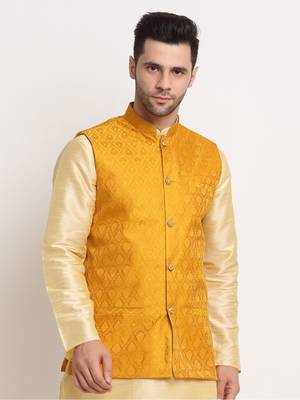 Men's Jacquard Woven Design Yellow Jacket Only 1
