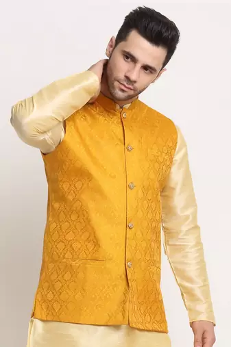 Men's Jacquard Woven Design Yellow Jacket Only