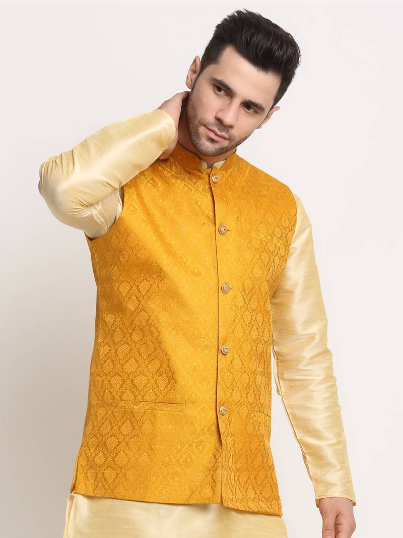 Men's Jacquard Woven Design Yellow Jacket Only