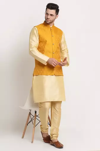 Men's Jacquard Woven Design Yellow Jacket Only