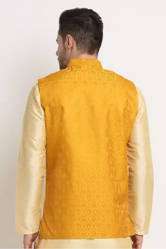 Men's Jacquard Woven Design Yellow Jacket Only