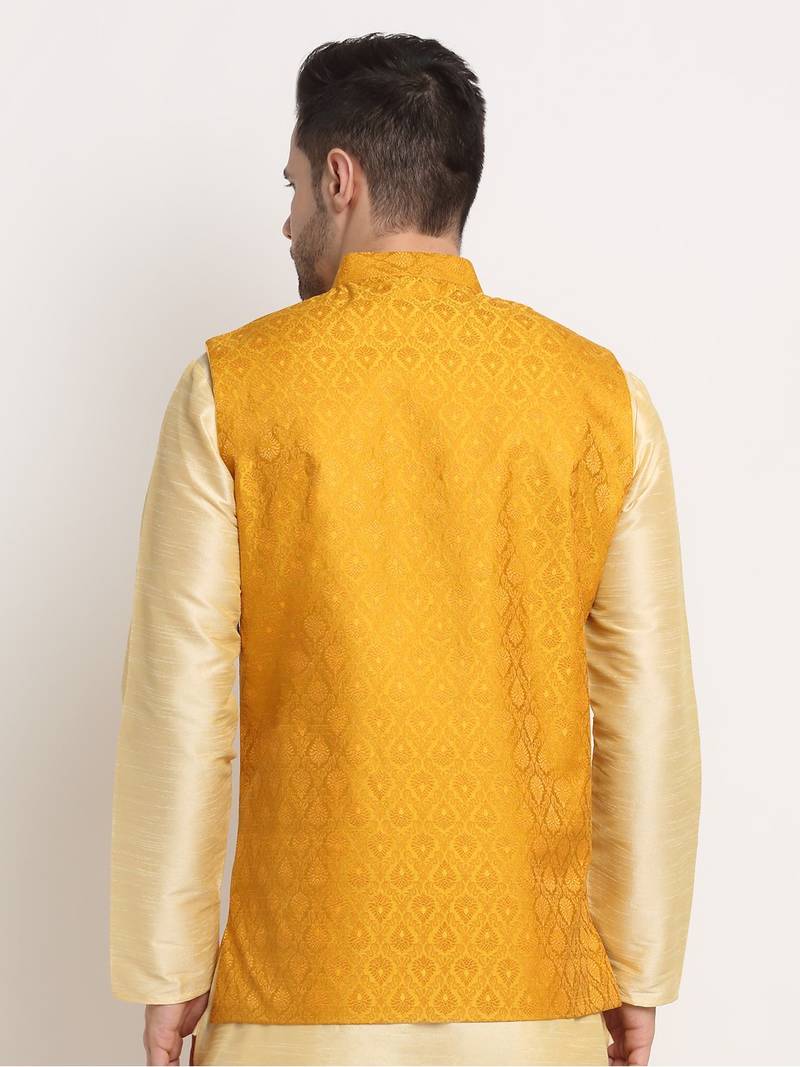 Men's Jacquard Woven Design Yellow Jacket Only