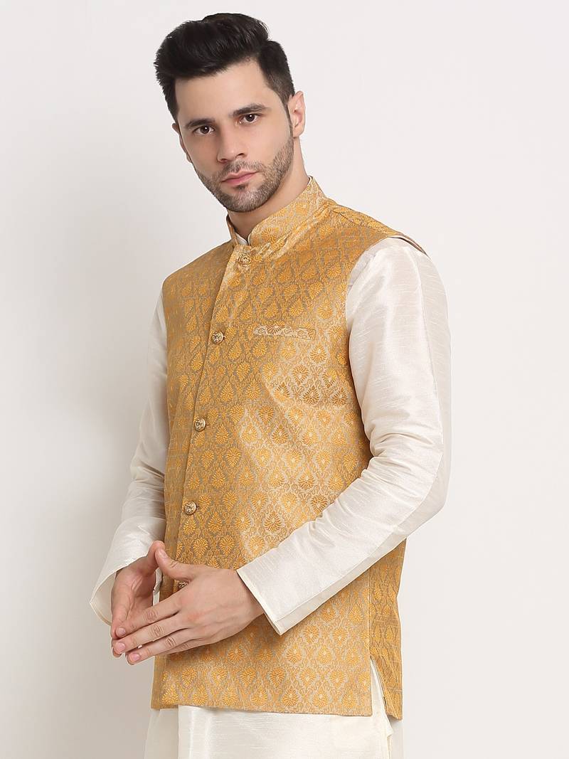 Men's Jacquard Woven Design Gold Jacket Only