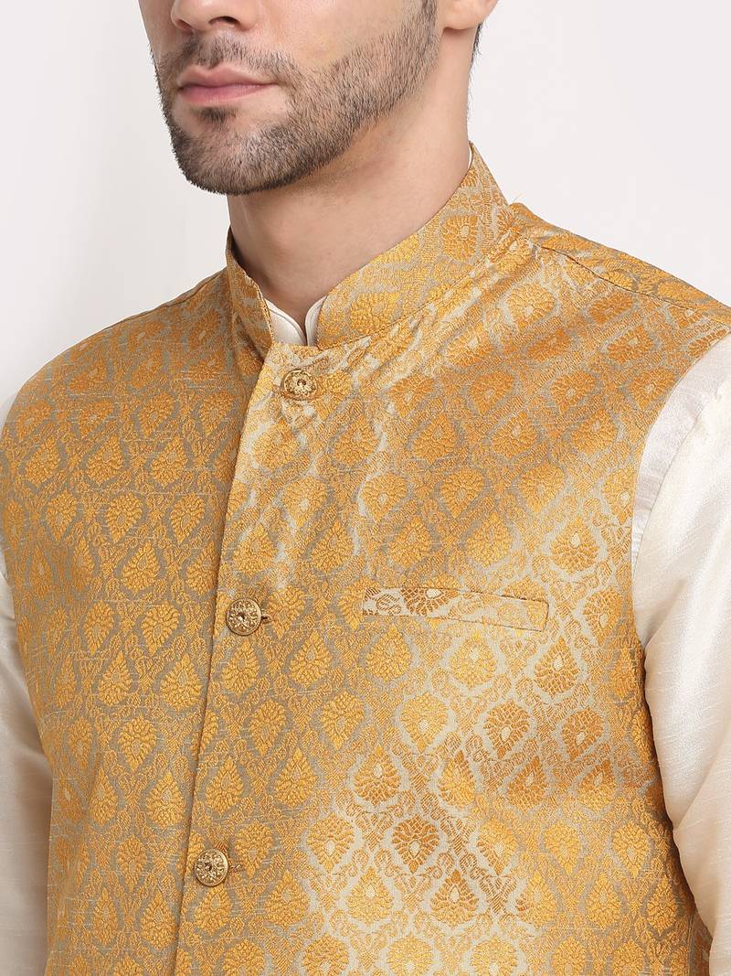 Men's Jacquard Woven Design Gold Jacket Only