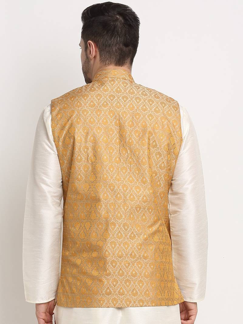 Men's Jacquard Woven Design Gold Jacket Only