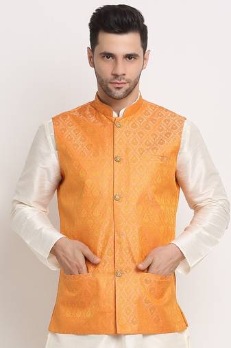 Men's Jacquard Woven Design Peach Jacket Only