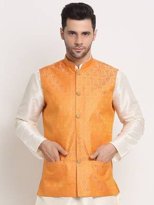 Men's Jacquard Woven Design Peach Jacket Only 1