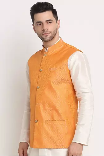 Men's Jacquard Woven Design Peach Jacket Only