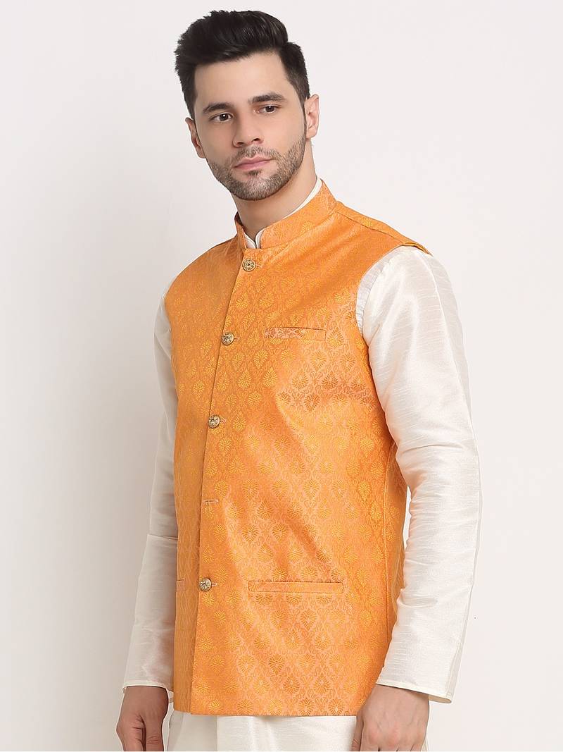 Men's Jacquard Woven Design Peach Jacket Only
