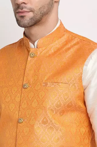 Men's Jacquard Woven Design Peach Jacket Only