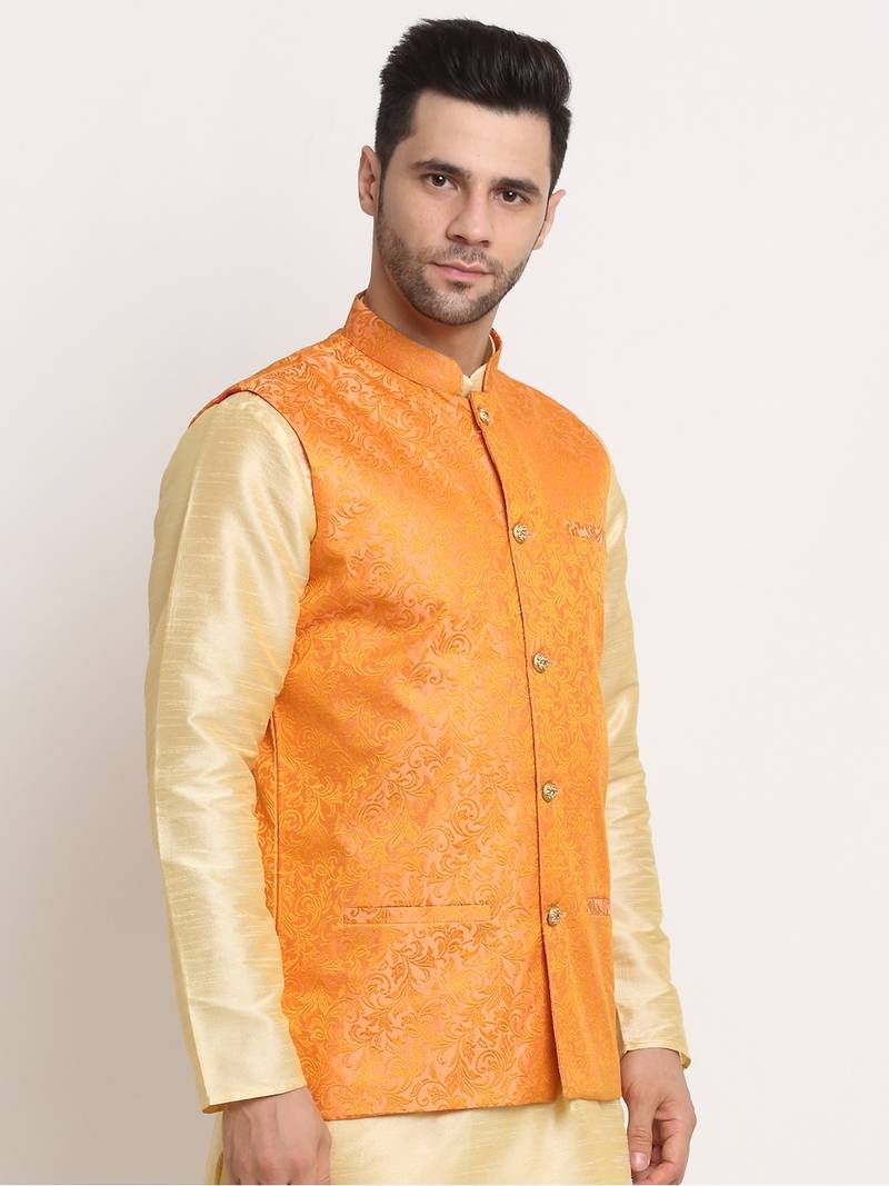 Men's Jacquard Woven Design Peach Jacket Only