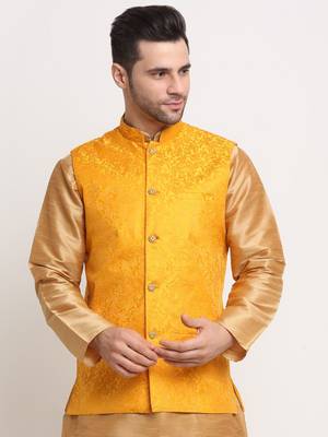 Men's Jacquard Woven Design Yellow Jacket Only 1