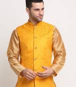 Men's Jacquard Woven Design Yellow Jacket Only