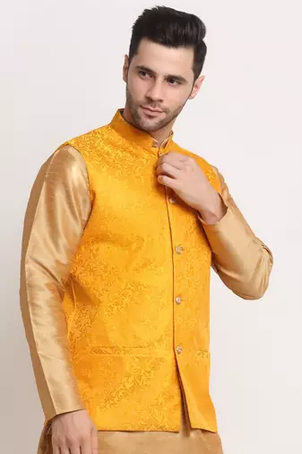 Men's Jacquard Woven Design Yellow Jacket Only