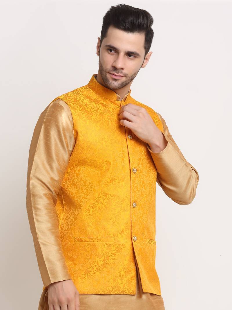 Men's Jacquard Woven Design Yellow Jacket Only