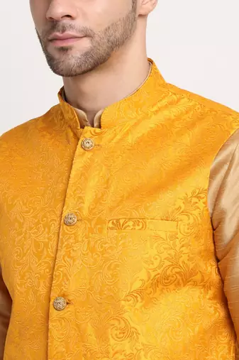 Men's Jacquard Woven Design Yellow Jacket Only