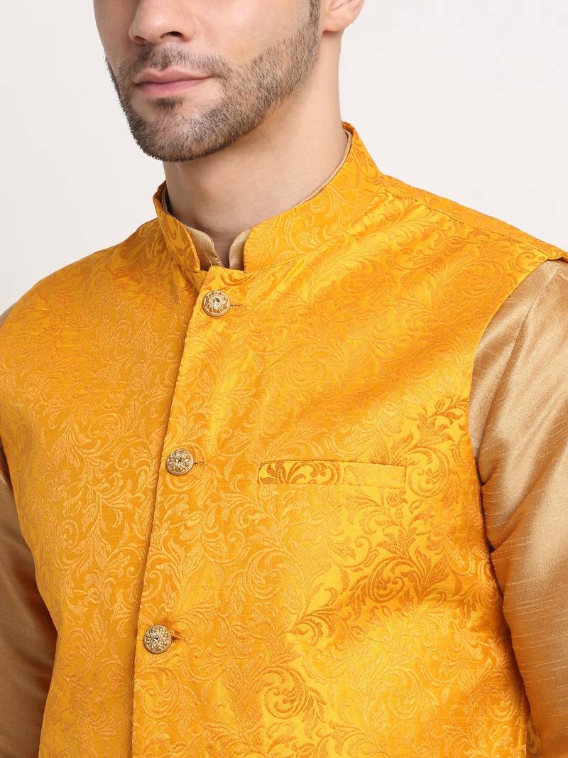 Men's Jacquard Woven Design Yellow Jacket Only