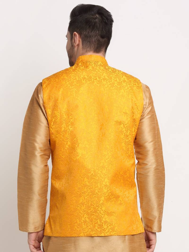 Men's Jacquard Woven Design Yellow Jacket Only