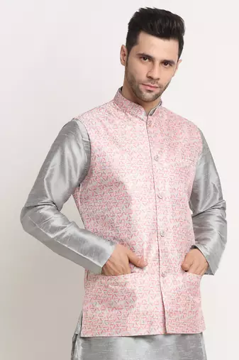 Men's Thread work sequence Pink Jacket Only