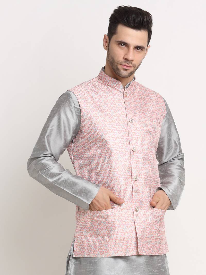 Men's Thread work sequence Pink Jacket Only